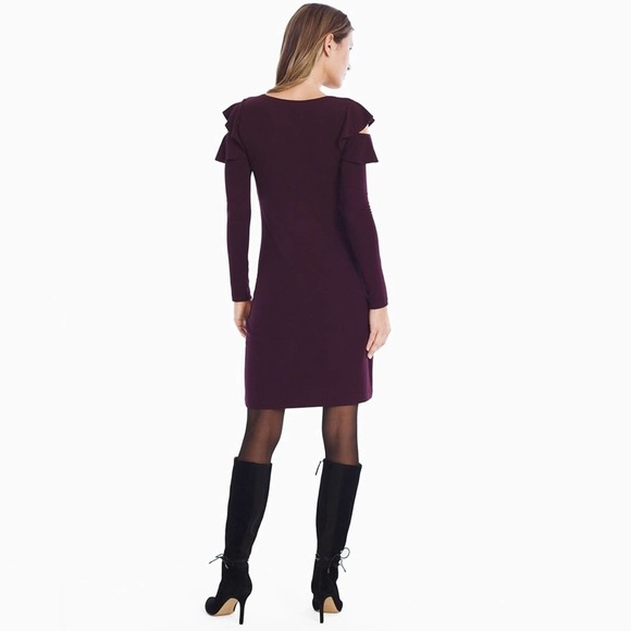 WHBM Long Sleeve Ruffle Cold Shoulder Sheath Dress Women’s Size XS NEW Cabernet - Picture 3 of 9